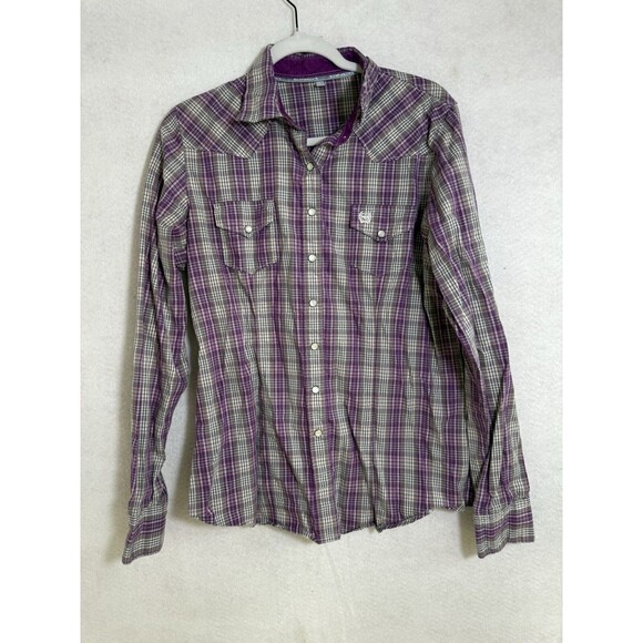 Cinch Pearl Snap Shirt Women's Large Purple Pink Geometric Print Western Rodeo - Picture 1 of 10